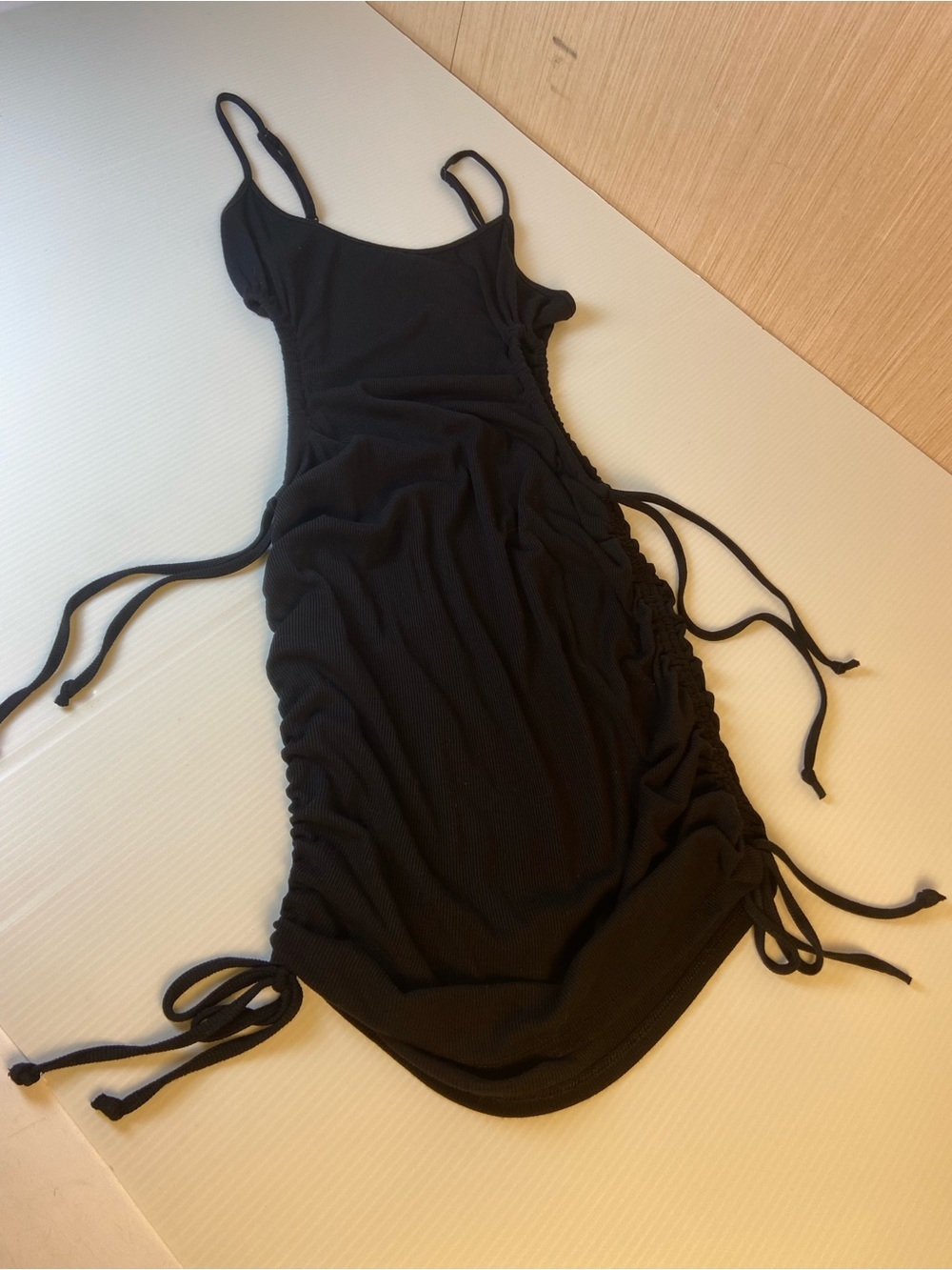 Kendall & Kylie Black Ruched Drawstring Bodycon Mini Dress S